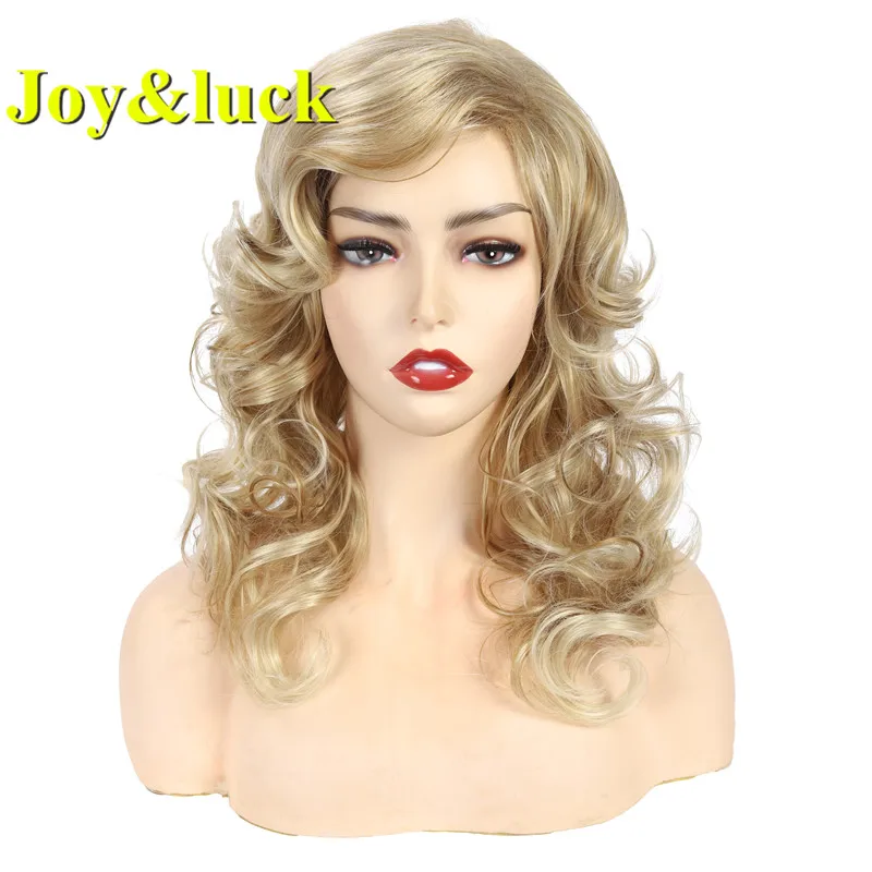 

Joy&luck Long Synthetic Wigs Culry Ombre Blonde Wig African Brown Wigs for Women Gold Luffy Full Wig With Bangs Natural Hair