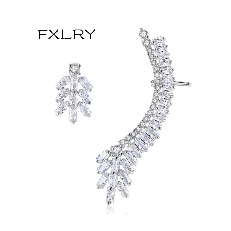 

FXLRY New creative white color inlaid AAA Cubic Zirconiag Asymmetric Shape Charm Stud Earrings For Women Jewelry