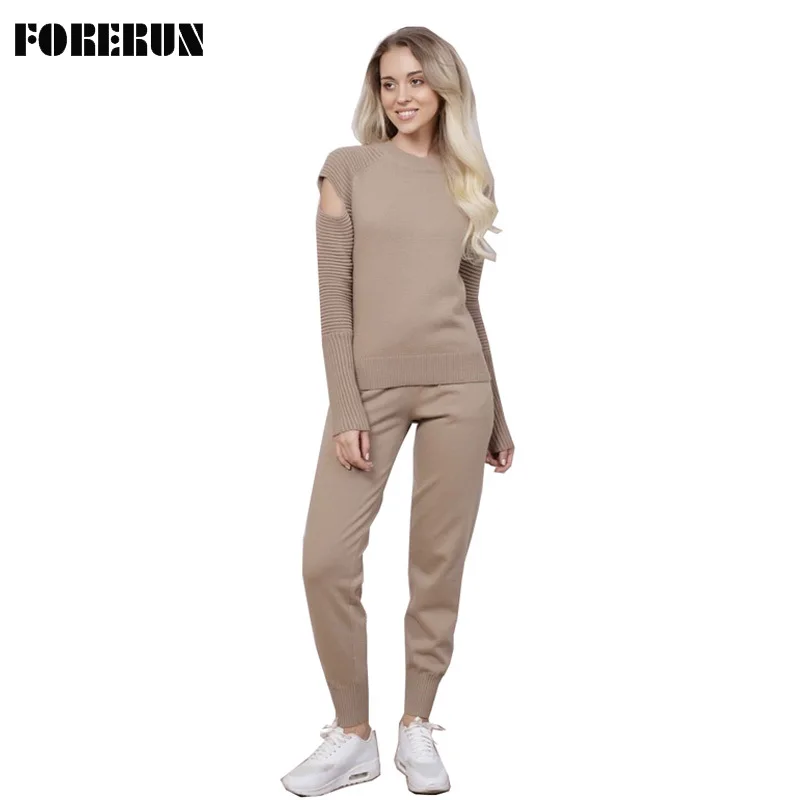FORERUN Women Two Piece Sweater Set Cold Shoulder Knitted O Neck Pullovers and Long Pants Suits Solid Winter Lounge Sets
FORERUN Women Two Piece Sweater Set Cold Shoulder Knitted O Neck Pullovers and Long Pants Suits Solid Winter Lounge Sets