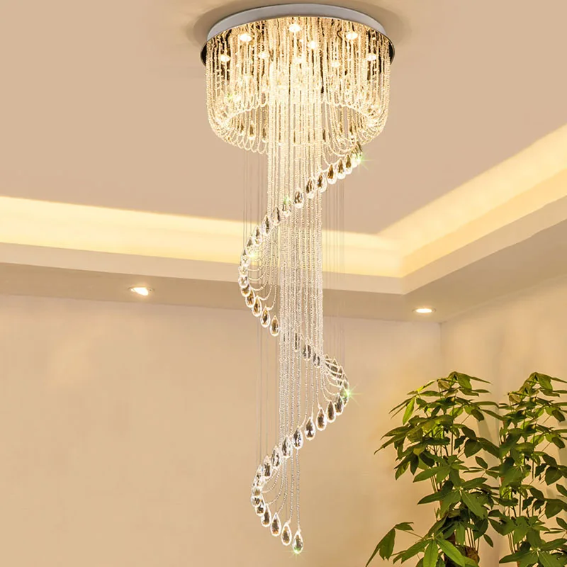 

Modern Double Spiral Staircase Lustre Crystal Ceiling Chandelier Loft Restaurant Hotel Hall Long Illumination Lights