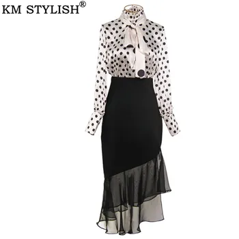 Women's Two Piece Sets Female Suits Outfits 2019 Early Autumn New Bows Polka Dot Long Sleeve Shirt + Irregular Mesh Skirt
Women's Two Piece Sets Female Suits Outfits 2019 Early Autumn New Bows Polka Dot Long Sleeve Shirt + Irregular Mesh Skirt