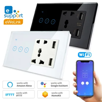 WiFi Smart Switch with USB Universal Socket 1 2 3 Gang 90V-240V Touch Wall Light Switch Work with Alexa Google Home EU US UK AU
WiFi Smart Switch with USB Universal Socket 1 2 3 Gang 90V-240V Touch Wall Light Switch Work with Alexa Google Home EU US UK AU
