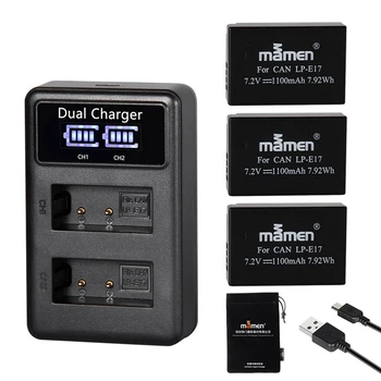 Mamen 3Pcs 1100MAh LP-E17 LPE17 LP E17 Digital Camera Battery +USB LCD Dual Charger for Canon M3 M5 M6 Kiss X8I 750D 760D T6I T6
Mamen 3Pcs 1100MAh LP-E17 LPE17 LP E17 Digital Camera Battery +USB LCD Dual Charger for Canon M3 M5 M6 Kiss X8I 750D 760D T6I T6