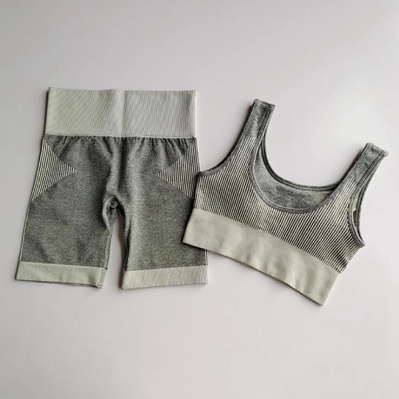 Seamless Striped Yoga Set Tracksuit For Women Slim Bra Top And Hips Lifting Shorts Casual Training Sexy Fitness Clothing 2 Piece
Seamless Striped Yoga Set Tracksuit For Women Slim Bra Top And Hips Lifting Shorts Casual Training Sexy Fitness Clothing 2 Piece