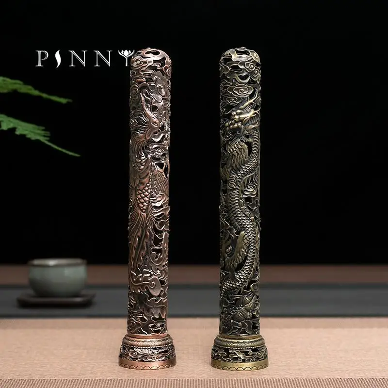 PINNY Relief Dragon Phoenix Alloy Incense Burner Metal Stick Censer Sandalwood Incense Base Tea Ceremony Accessories
PINNY Relief Dragon Phoenix Alloy Incense Burner Metal Stick Censer Sandalwood Incense Base Tea Ceremony Accessories