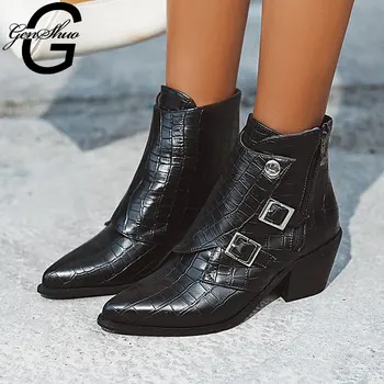GENSHUO Punk Style Ankle Boots Thick High Heels Pointed Toe Buckle Goth Girl's Shoes Booties Mujer Femme Plus Size 33-48 Black
GENSHUO Punk Style Ankle Boots Thick High Heels Pointed Toe Buckle Goth Girl's Shoes Booties Mujer Femme Plus Size 33-48 Black