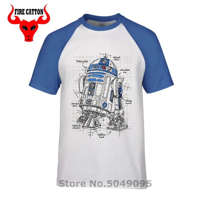 Star R2-D2 Droid Blue Print Men's T-Shirts 2020 Brand New Death Wars Clothing Fashion Robot Project T shirts Men Tops Tees | Мужская