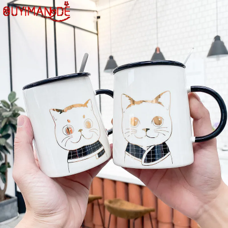 400ML Cartoon Cute Cat Head Simple Mug with Lid with Spoon Couple Student Ceramic Mug Home Breakfast Milk Cup
400ML Cartoon Cute Cat Head Simple Mug with Lid with Spoon Couple Student Ceramic Mug Home Breakfast Milk Cup