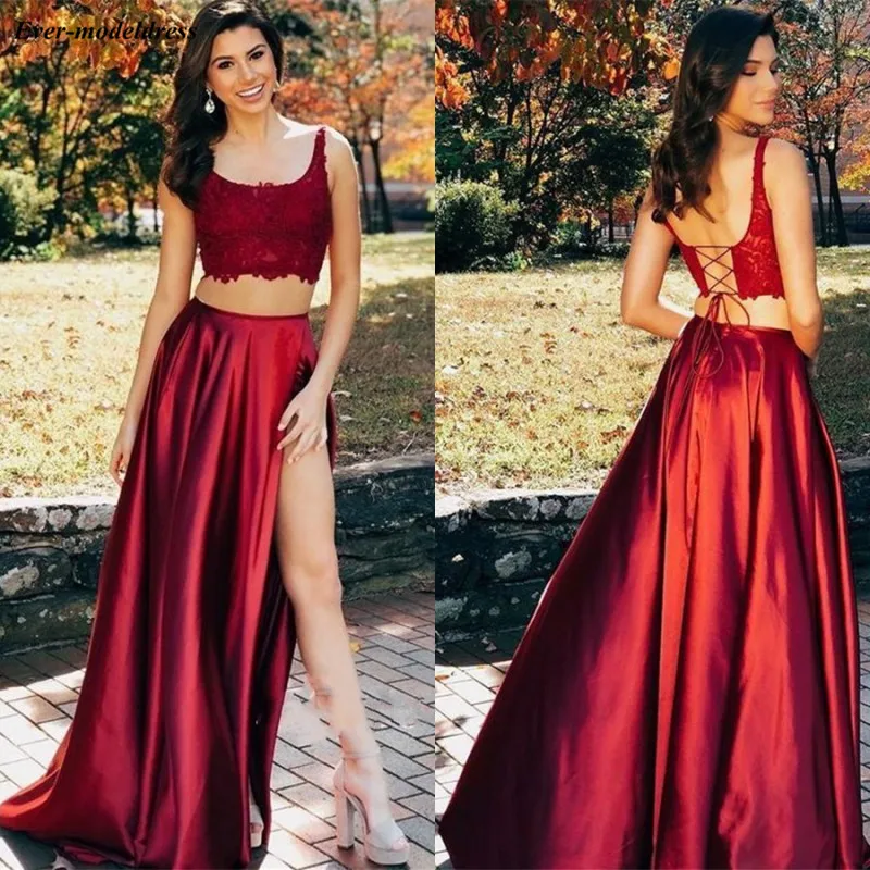Red Two Pieces High Slit Prom Dresses 2020 Appliques Sleeveless Corset Back A-Line Formal Evening Party Gowns Vestidos De Festa
Red Two Pieces High Slit Prom Dresses 2020 Appliques Sleeveless Corset Back A-Line Formal Evening Party Gowns Vestidos De Festa
