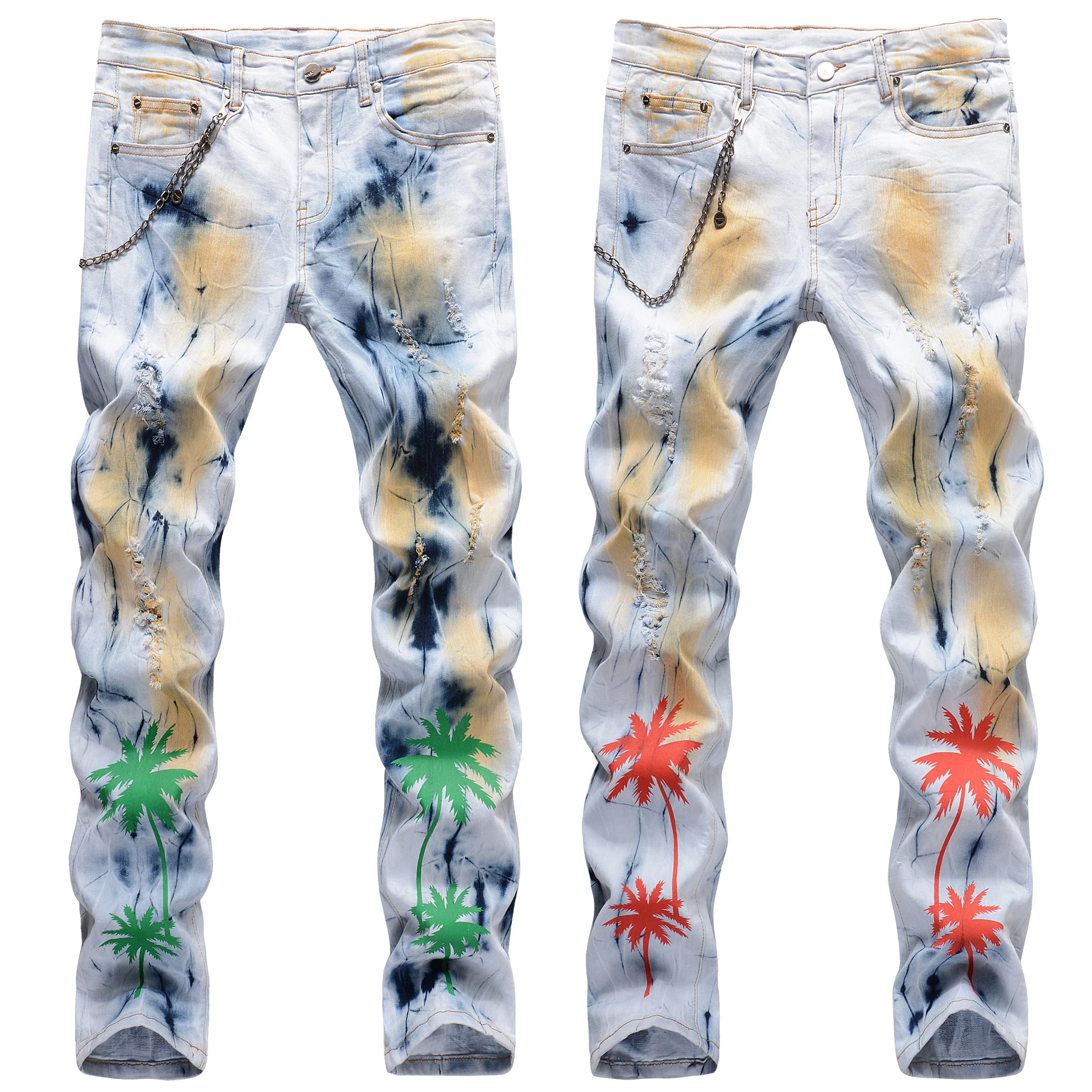 Light Luxury Men’s Tie-tied Denim Pants,Slim-fit Stretch Dirty Jeans,Coconut Tree Prints Ripped Jeans,Street Fashion Jeans Pants
Light Luxury Men’s Tie-tied Denim Pants,Slim-fit Stretch Dirty Jeans,Coconut Tree Prints Ripped Jeans,Street Fashion Jeans Pants