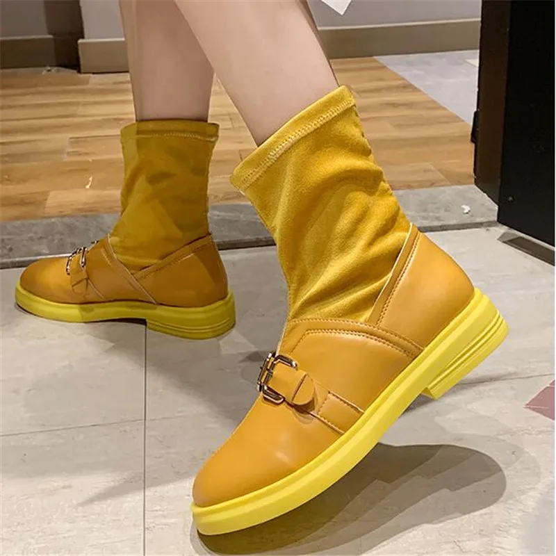 New Women Platform Sock Boots Round Toe Elastic High Boots Slip On Square heel Ankle Boots Female Belt Buckle Martin Boots
New Women Platform Sock Boots Round Toe Elastic High Boots Slip On Square heel Ankle Boots Female Belt Buckle Martin Boots