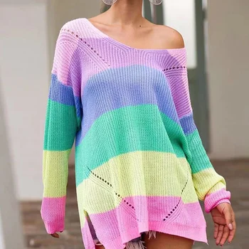 Oversize Rainbow Womens Sweatshirt Casual Plus Size Multicolor Knitted Autumn Winter 2019 Pullover Striped Female Jumper
Oversize Rainbow Womens Sweatshirt Casual Plus Size Multicolor Knitted Autumn Winter 2019 Pullover Striped Female Jumper