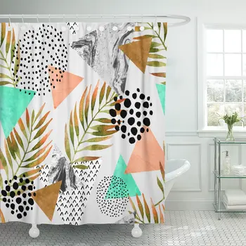 Abstract Summer Geometric Triangles Palm Leaf and Marble Shower Curtain Waterproof Polyester Fabric 72 x 78 Inches Set with Hook
Abstract Summer Geometric Triangles Palm Leaf and Marble Shower Curtain Waterproof Polyester Fabric 72 x 78 Inches Set with Hook