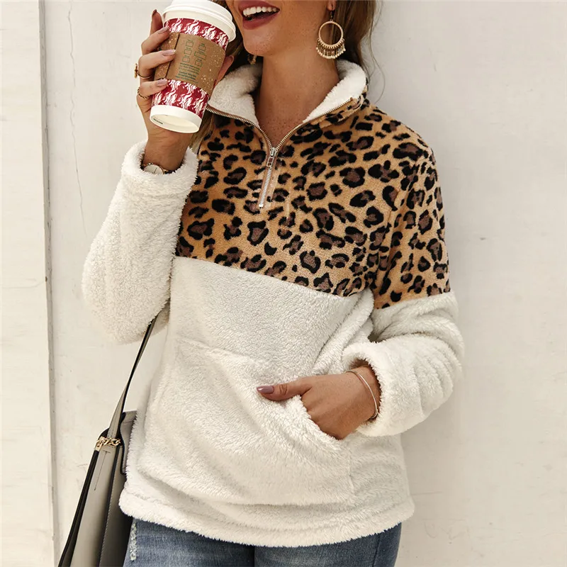 Winter Fleece Sweatshirt Fashion Leopard Patchwork Fluffy Thick Sweater Warm Zipper Pullovers Women Winter Coat Sherpa Tops 2019
Winter Fleece Sweatshirt Fashion Leopard Patchwork Fluffy Thick Sweater Warm Zipper Pullovers Women Winter Coat Sherpa Tops 2019