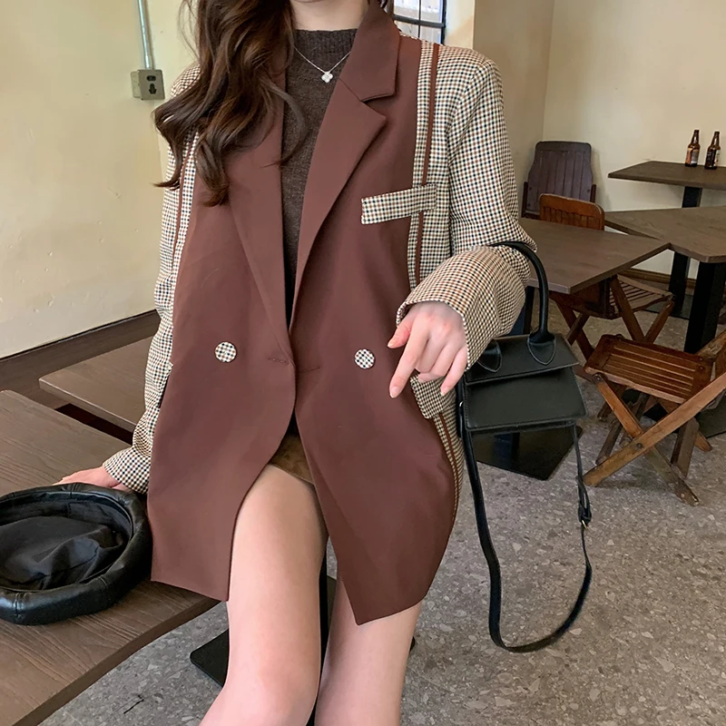 GALCAUR Vintage Hit Color Blazer For Women Notched Long Sleeve Patchwork Plaid Casual Female Blazers 2019 Autumn Fashion New (5).jpg