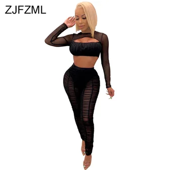 Mesh Patchwork Sexy 2 Piece Outfits for Women Full Sleeve Hollow Out Bandage Top + Bodycon Pencil Pantsssuit Two Pcs Tracksuit 
Mesh Patchwork Sexy 2 Piece Outfits for Women Full Sleeve Hollow Out Bandage Top + Bodycon Pencil Pantsssuit Two Pcs Tracksuit