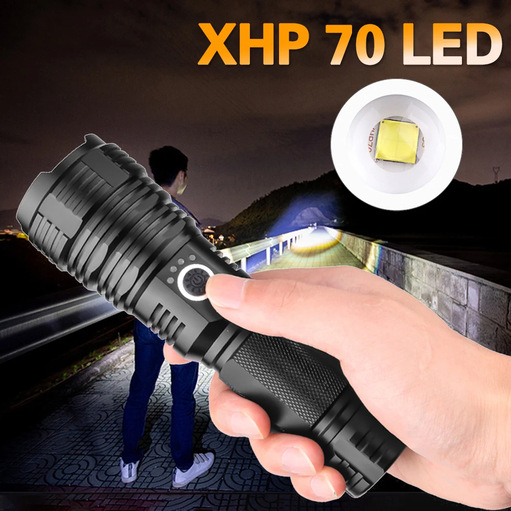 High Power Led Flashlight Zoom Waterproof Tactical XHP 70 5 Mode USB Rechargeable Torch Flash Light Camping Lantern 26650Battery
High Power Led Flashlight Zoom Waterproof Tactical XHP 70 5 Mode USB Rechargeable Torch Flash Light Camping Lantern 26650Battery