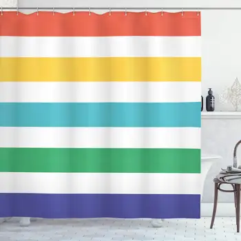 Striped Shower Curtain, Rainbow Colored and White Fun Horizontal Lines Kids Room Red Yellow Blue Green Art, Cloth Fabric 
Striped Shower Curtain, Rainbow Colored and White Fun Horizontal Lines Kids Room Red Yellow Blue Green Art, Cloth Fabric