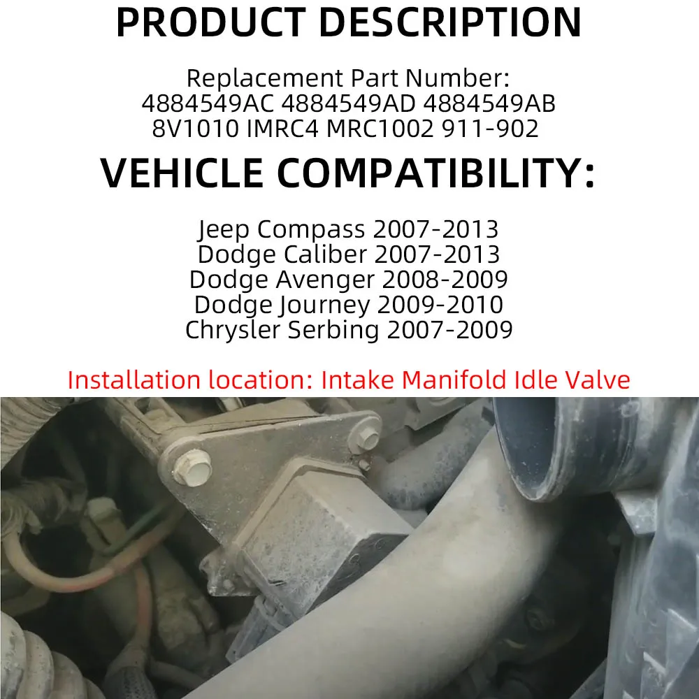 911-902 Intake Manifold Runner Control Valve For Jeep Compass Patriot 2007-2013 Dodge Caliber 2007-2012 Journey 2009-2010 Avenger 2008-2009 Chrysler Sebring 2007-2009 Part# 4884549AD