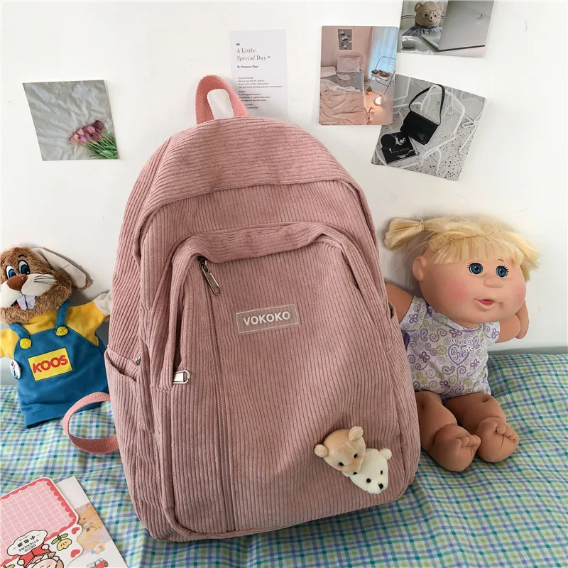 Фото Винтажный вельветовый рюкзак для женщин школьный ранец подростков сумка книг