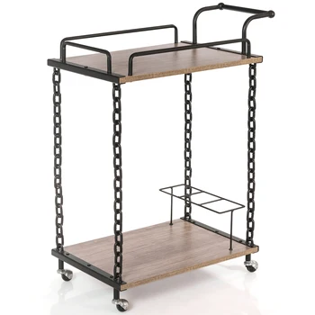 2-Tier Wood Metal Bar Cart, Indoor Serving Wine Tea Holder with Caster Wheels, Multifunctional Modern Entertainment 
2-Tier Wood Metal Bar Cart, Indoor Serving Wine Tea Holder with Caster Wheels, Multifunctional Modern Entertainment