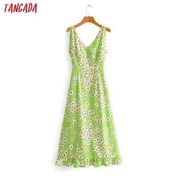 Tangada fashion women floral print green beach dress 2020 v neck ruffles midi summer dress Vestidos 2F74
Tangada fashion women floral print green beach dress 2020 v neck ruffles midi summer dress Vestidos 2F74
