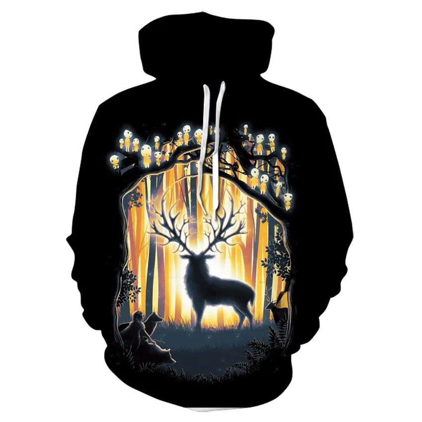 Фото Sika Deer and Fire Graphic Printed Men 3D Hoodies Long Sleeve Hooded Autumn Sweatshirt Galaxy Streetwear Clothing Brand | Мужская одежда