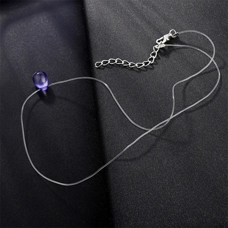 Mermaid Tear Necklaces Water Drop Crystal Choker Necklaces Transparent Fishing Line Invisible Chain Necklaces Collier Wholesale (6)