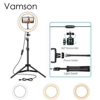 Vamson Photography Lighting with Tripod Stand Camera Photo Studio Circle Led Selfie Ring Light Phone Lamp for Video VLS11B
Vamson Photography Lighting with Tripod Stand Camera Photo Studio Circle Led Selfie Ring Light Phone Lamp for Video VLS11B