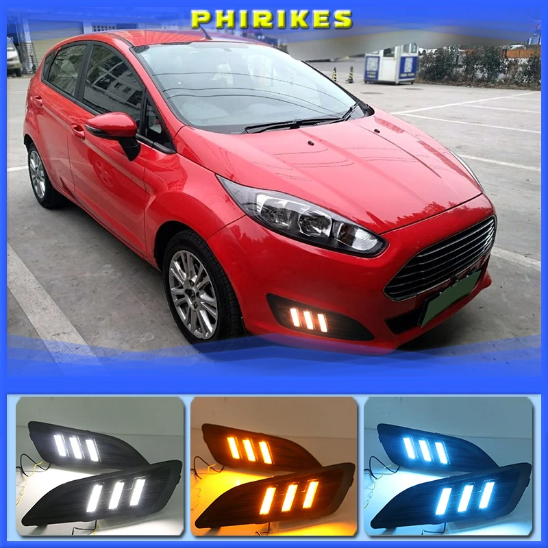 

1Pair for Ford Fiesta 2013 2014 2015 2016 LED Daytime Running Light LED DRL Fog lamp cover Yellow Turning signal Lights