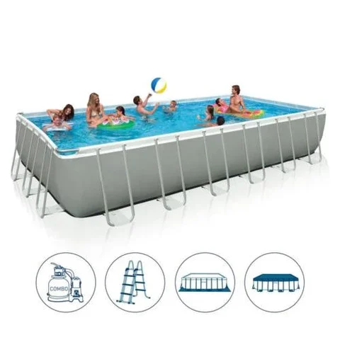 Intex Rectangular Frame Swimming Pool, 732x366x132cm, Big Swimming Pools with Filter Pump & Ladder -26362 -Blue+Gray
Intex Rectangular Frame Swimming Pool, 732x366x132cm, Big Swimming Pools with Filter Pump & Ladder -26362 -Blue+Gray