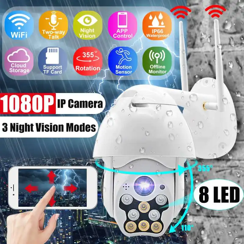 200W Pixel Wireless WiFi IP Camera HD 1080P Full-color Night Vision Camera Outdoor Waterproof Wall Mount 8 LED PTZ Surveillance
200W Pixel Wireless WiFi IP Camera HD 1080P Full-color Night Vision Camera Outdoor Waterproof Wall Mount 8 LED PTZ Surveillance
