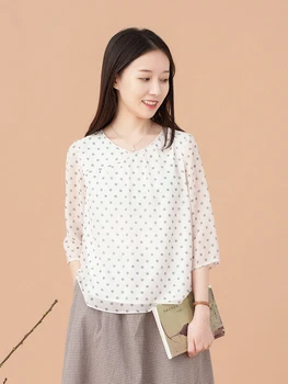 CYNTHIA 2020 Summer Women Dot Blouse Female Chiffon Vintage Loose O-neck Pullover 3/4 Sleeve Chinese-style Shirts 
CYNTHIA 2020 Summer Women Dot Blouse Female Chiffon Vintage Loose O-neck Pullover 3/4 Sleeve Chinese-style Shirts