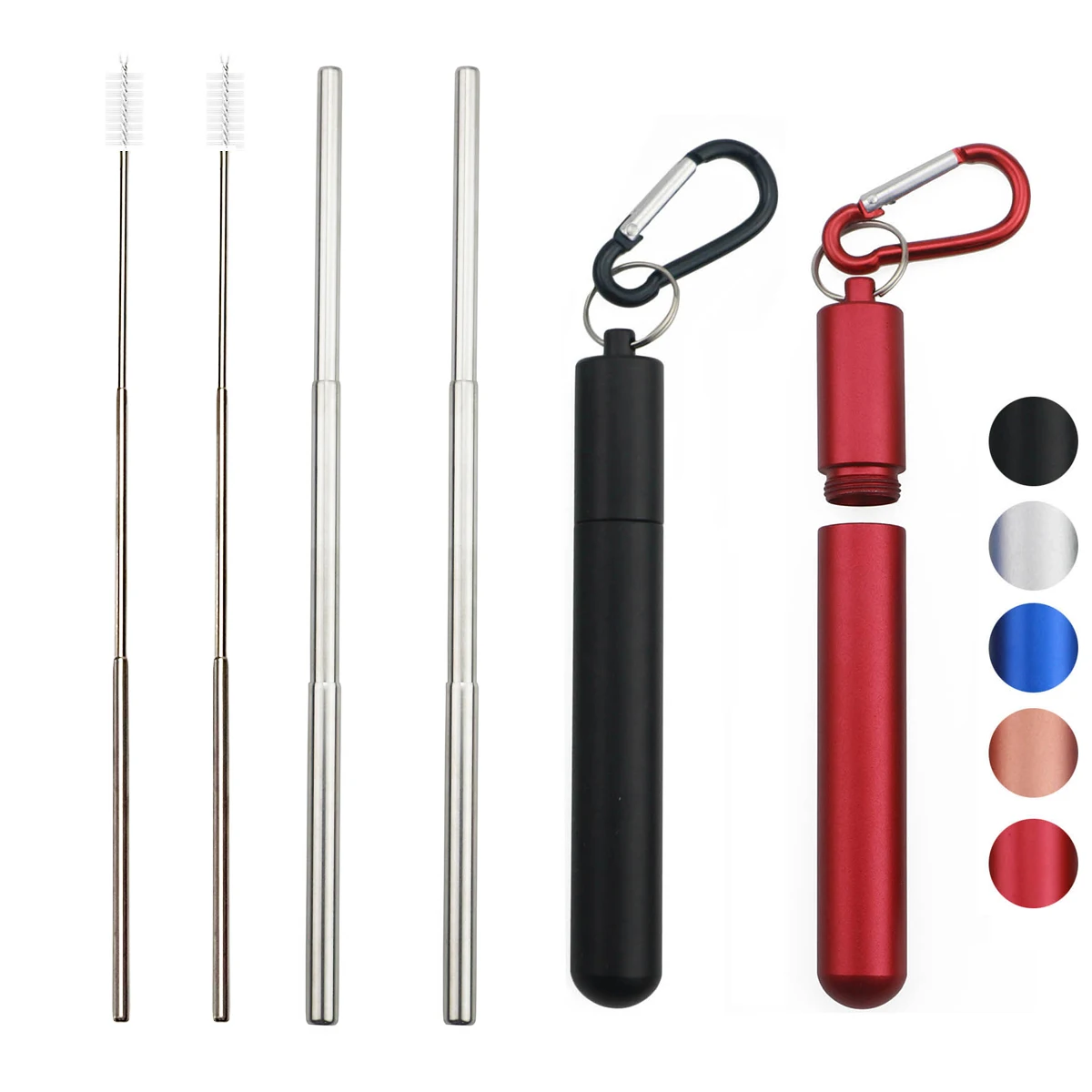 

Collapsible Telescopic Metal Straw 304 Stainless Steel Drinking Straw Portable Travel Camping Reusable Straw with Cleaner Brush
