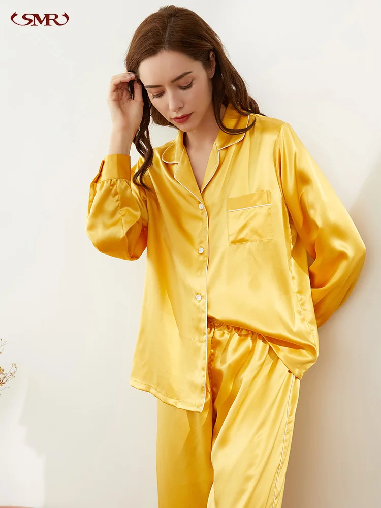 Фото Женская шелковая пижама 19 мм осень и зима 2020 новый костюм из двух предметов шелка