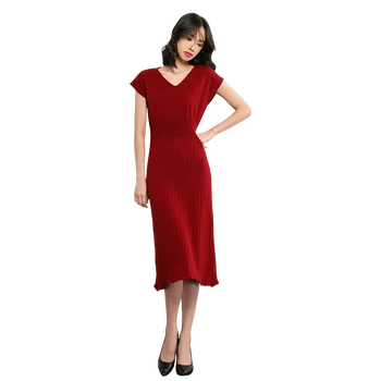 Temperament women dress summer sexy V-neck over the knee short sleeve simple solid color slim sleeveless cashmere knitted dress
Temperament women dress summer sexy V-neck over the knee short sleeve simple solid color slim sleeveless cashmere knitted dress