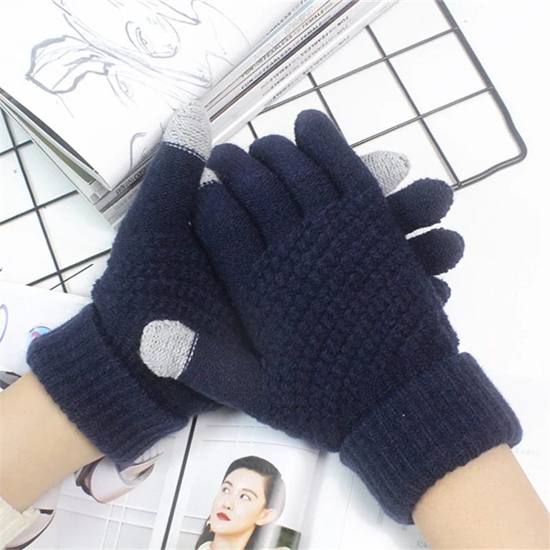 Fashion Autumn Winter Knitted Gloves Touchscreen Warm Jacquard Soft Velvet Lining Cold Weather Outdoor Women Men Couple Mitten