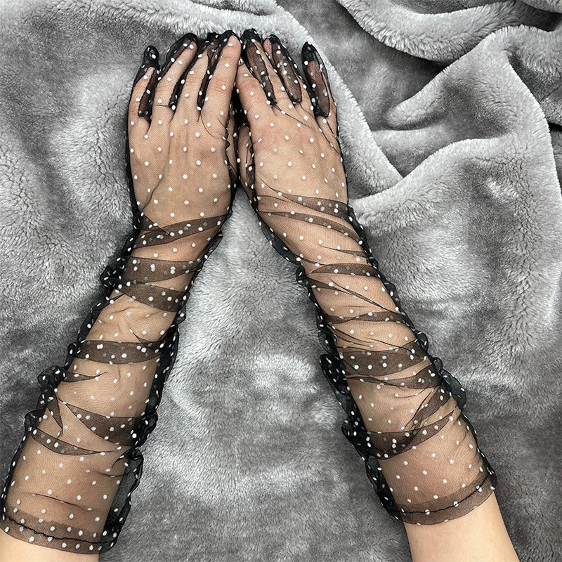 

1pair New Sexy Polka Dot Lace Gloves Long Mesh Ultra Thin Gloves Bride Wedding Golves Summer Sunscreen Party Fashion Gloves