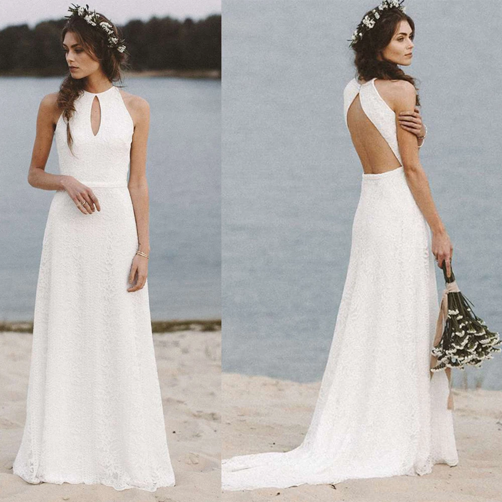 Halter Lace Boho Wedding Photoshoot Dress Beach A Line Backless Plus Size Custom Made Sleeveless Keyhole Romantic Bridal Gowns
Halter Lace Boho Wedding Photoshoot Dress Beach A Line Backless Plus Size Custom Made Sleeveless Keyhole Romantic Bridal Gowns