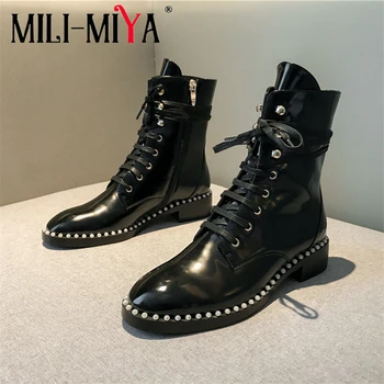 MILI-MIYA Solid Color Fashion Women Full Genuine Leather Ankle Boots Lace-Up Square Heels Round Toe Crystal Motorcycle Boots
MILI-MIYA Solid Color Fashion Women Full Genuine Leather Ankle Boots Lace-Up Square Heels Round Toe Crystal Motorcycle Boots