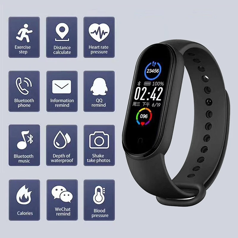 M5 Smart Band IP67 Waterproof Sport Watch Men Woman Blood Pressure Heart Rate Monitor Fitness Bracelet For Android IOS | Электроника