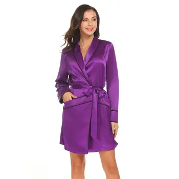 Women Open Front Lapel Neck Long Sleeve Contrast Above Knee Color Sleep Spring, Autumn Robes With Belt Casual
Women Open Front Lapel Neck Long Sleeve Contrast Above Knee Color Sleep Spring, Autumn Robes With Belt Casual