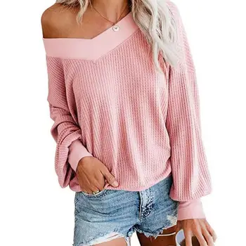 Fashion Womens turtleneck V Neck Long Sleeve One Shoulder Loose Knit Sweater Casual 2020 New Blouse
Fashion Womens turtleneck V Neck Long Sleeve One Shoulder Loose Knit Sweater Casual 2020 New Blouse