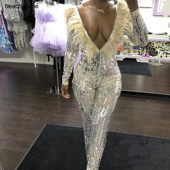 2019 Winter Design Sexy Women Jumpsuits Color Solid Sequins Feather V-neck Full Sleeve Ladies Rompers
2019 Winter Design Sexy Women Jumpsuits Color Solid Sequins Feather V-neck Full Sleeve Ladies Rompers