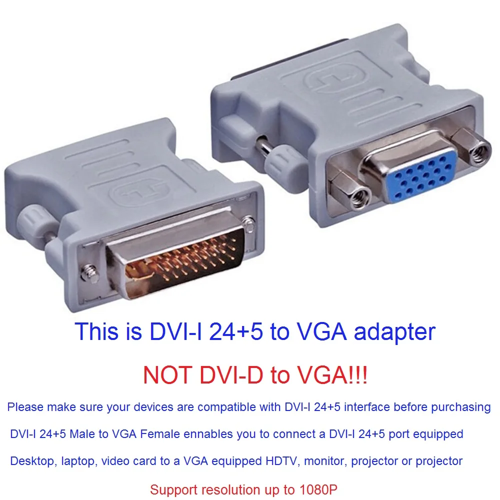DVI-I to VGA Adapter DVI-I 24+5 Male to VGA 15 Pin Female Converter Connecter for HDTV PC Projector Monitor Display