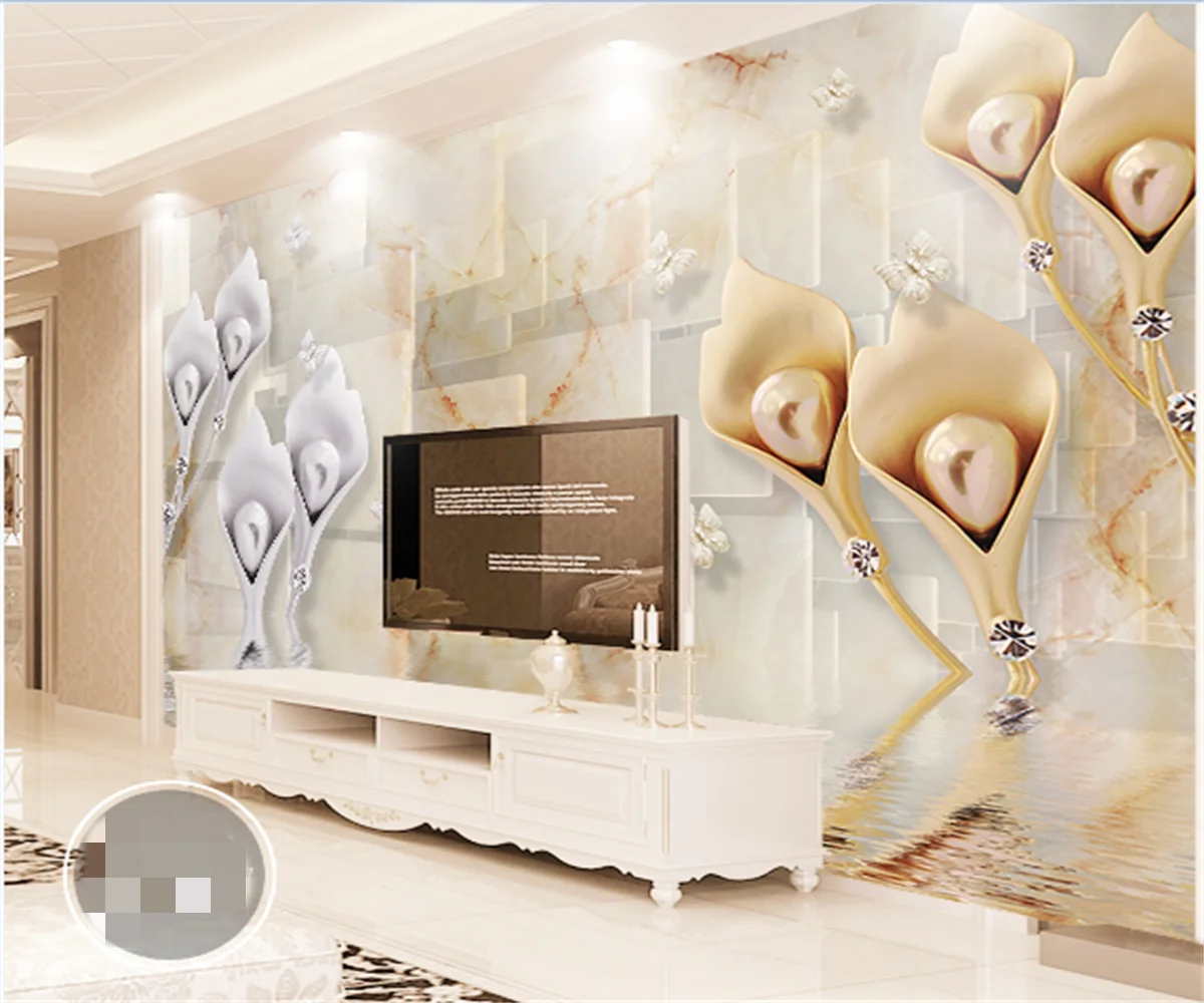 

3D Three-dimensional Calla Lily Imitation Jewelry TV Background Mural Southeast Asia Living Room Decoration Custom Wallpaper