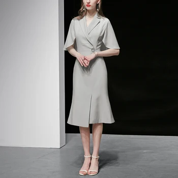 Seifrmann Fashion Summer Gray Dress Women High Street Chiffon Notched Button Butterfly Sleeve Ladies Midi Dress Vestidos 2020
Seifrmann Fashion Summer Gray Dress Women High Street Chiffon Notched Button Butterfly Sleeve Ladies Midi Dress Vestidos 2020