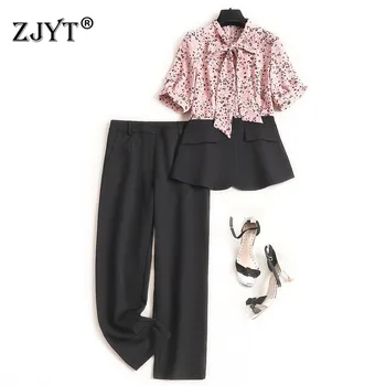 Summer Two Piece Outfits 2020 High Fashion Lady Bow Collar Print Patchwork Chiffon Blouse and Pants Suit Matching Set Office 
Summer Two Piece Outfits 2020 High Fashion Lady Bow Collar Print Patchwork Chiffon Blouse and Pants Suit Matching Set Office