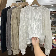 Women's Round Neck Pleated Fashion Solid Color Shirt Women 2021 Spring and Autumn New Loose Hedging Fashion Temperament Top
Women's Round Neck Pleated Fashion Solid Color Shirt Women 2021 Spring and Autumn New Loose Hedging Fashion Temperament Top