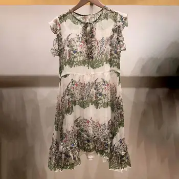 Floral print women dress ruffled lace up O-neck sleeveless two-piece dress 2020 new 
Floral print women dress ruffled lace up O-neck sleeveless two-piece dress 2020 new